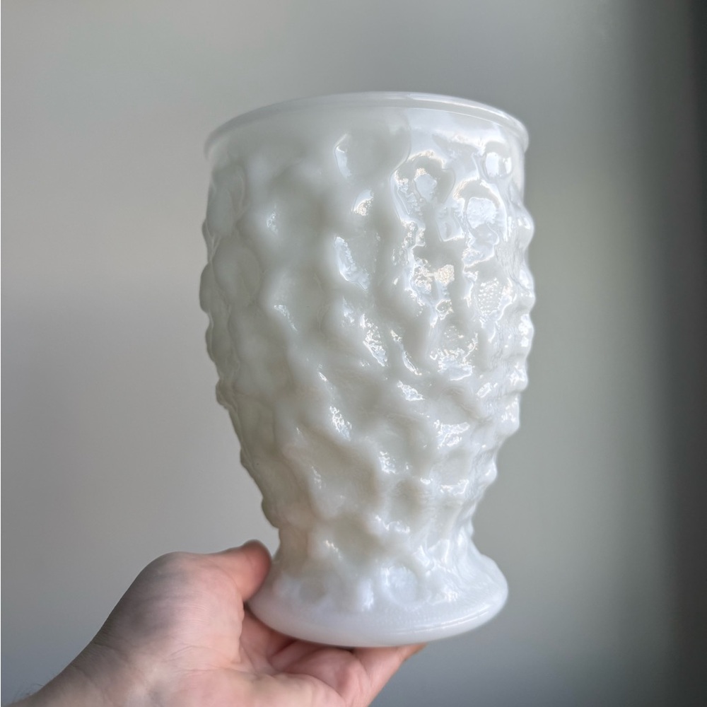 Milk Glass Flower Vase Crinkled White E.O Brody Cleveland Ohio USA MCM Decor